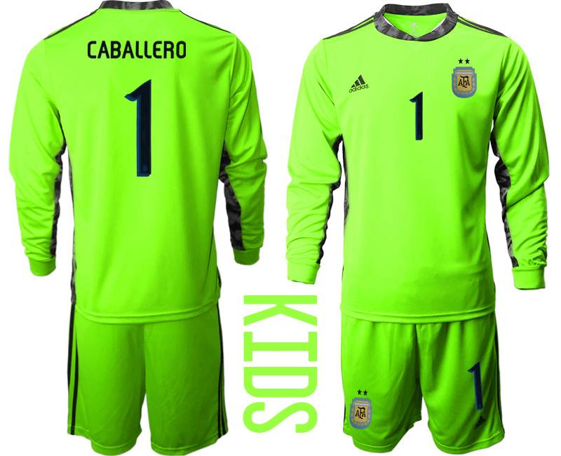 Cheap Youth 2020-2021 Season National team Argentina goalkeeper Long sleeve green 1 Soccer Jersey2